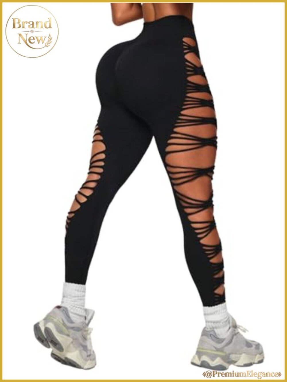 High Waist Ripped Mesh Cutout Seamless Leggings Tummy Control